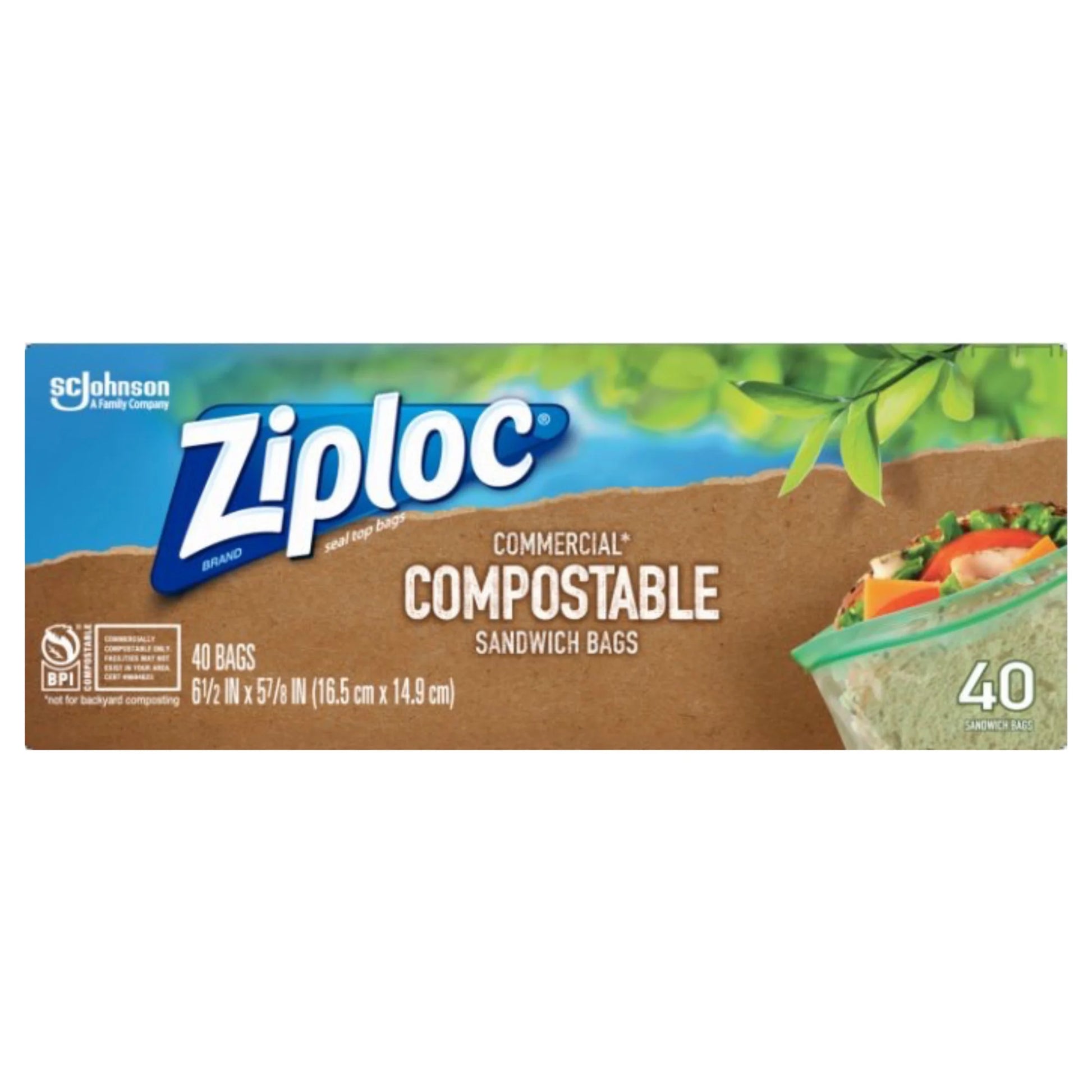 ® Compostable Sandwich Bags, Food Storage Zipper Bags, 40 Count