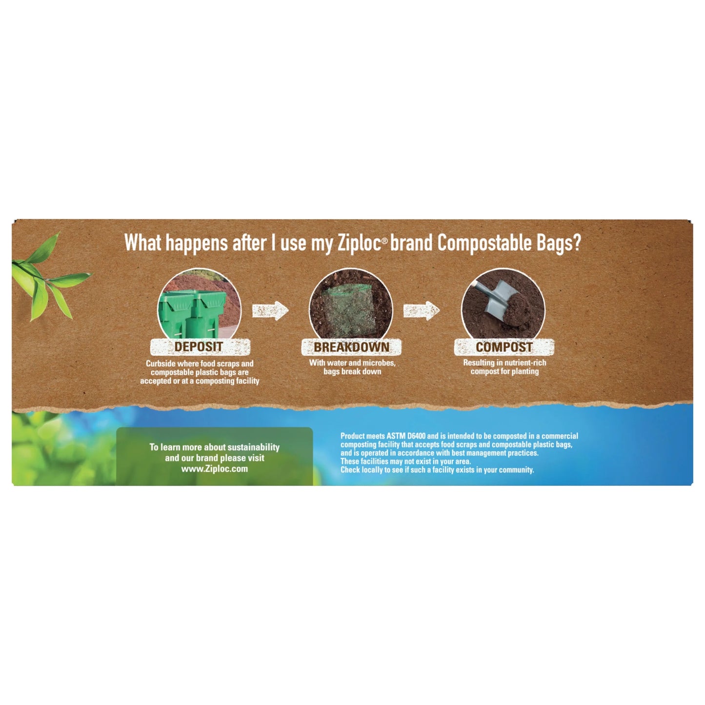 ® Compostable Sandwich Bags, Food Storage Zipper Bags, 40 Count