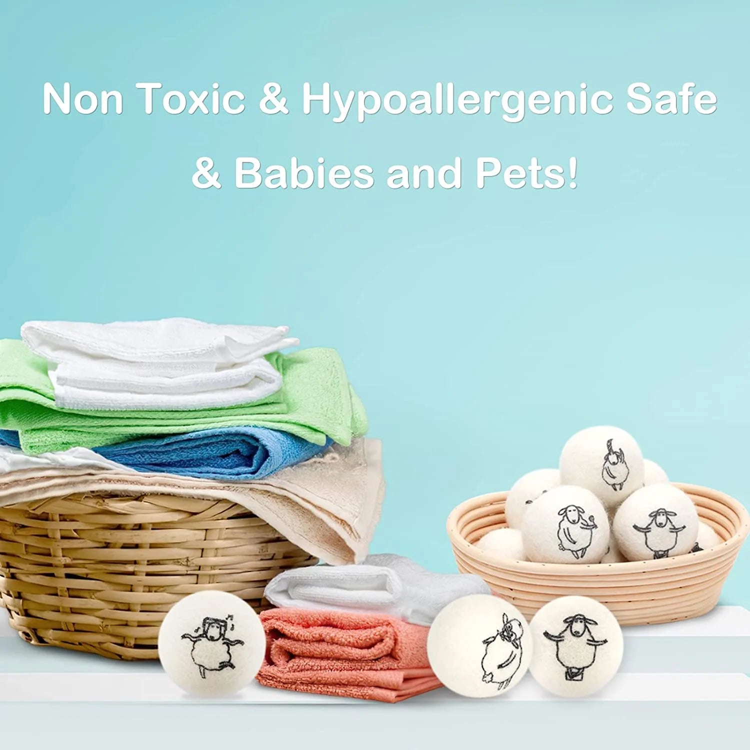 Wool Dryer Balls, 8 Pack, Organic Dryer Balls, 100% New Zealand Wool Handmade Chemical-Free Eco Dryer Balls - anti Static-