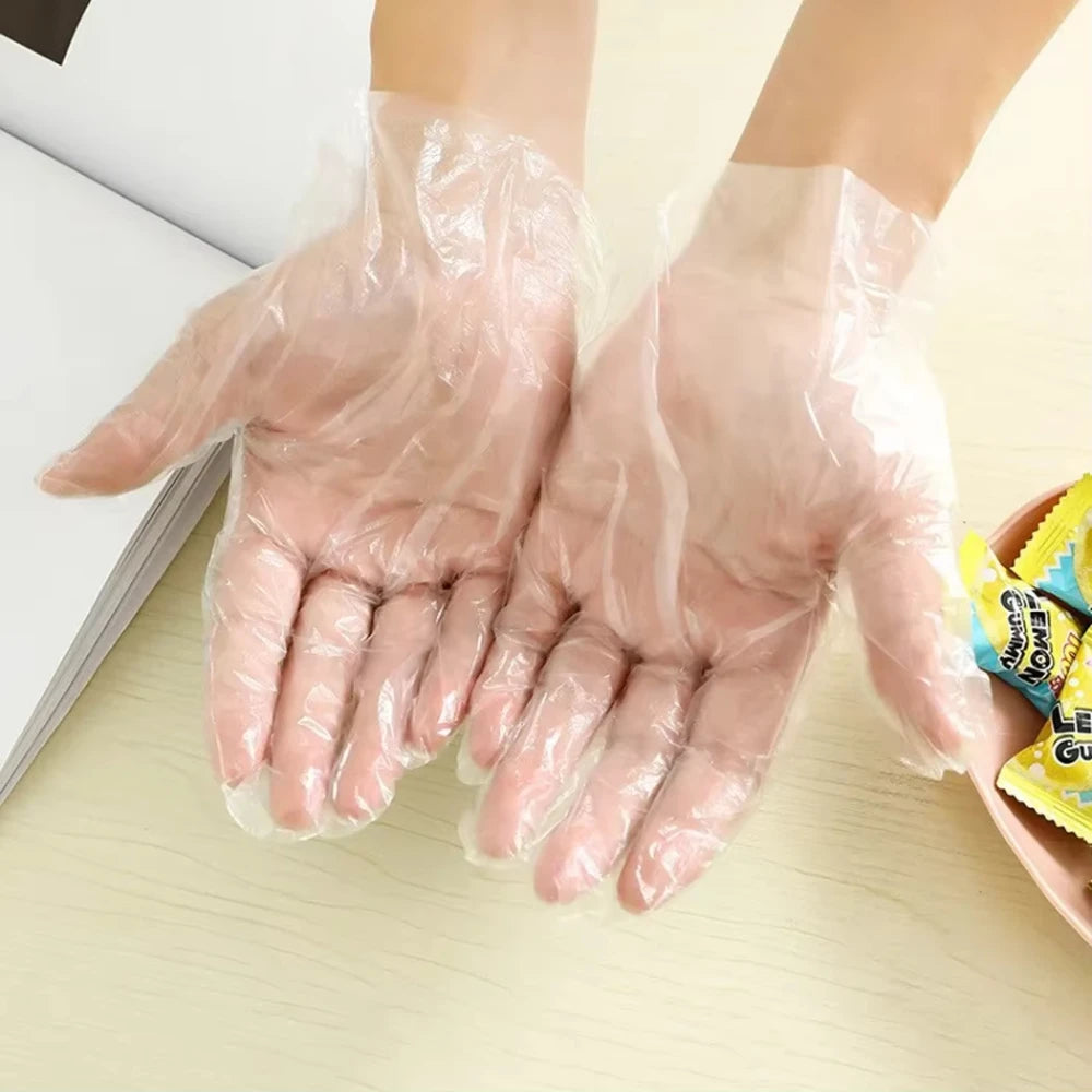 100/200Pcs Disposable Gloves Plastic Gloves Transparent Eco-Friendly Cleaning Gloves for DIY Cooking Kitchen Accessories