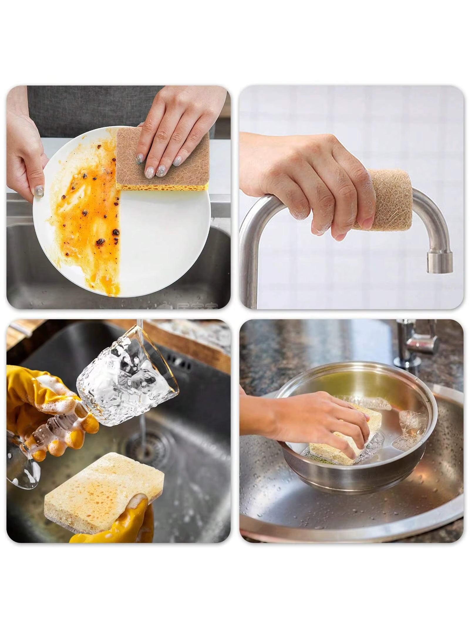 Six Piece Kitchen Cleaning Brush Set, Biodegradable Compostable Cellulose and Coconut Scrubbing Sponge for Easy Cleaning