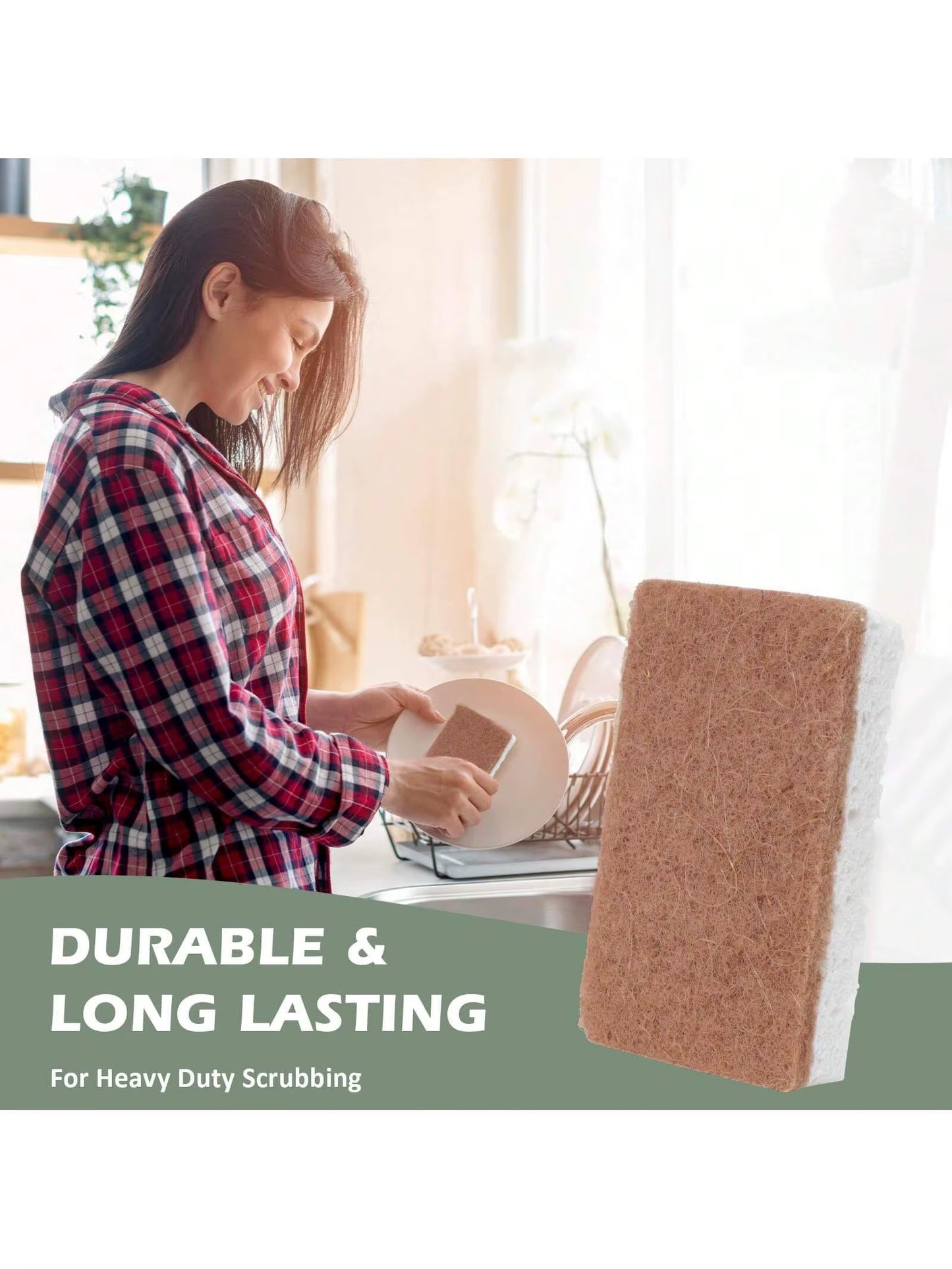 Six Piece Kitchen Cleaning Brush Set, Biodegradable Compostable Cellulose and Coconut Scrubbing Sponge for Easy Cleaning