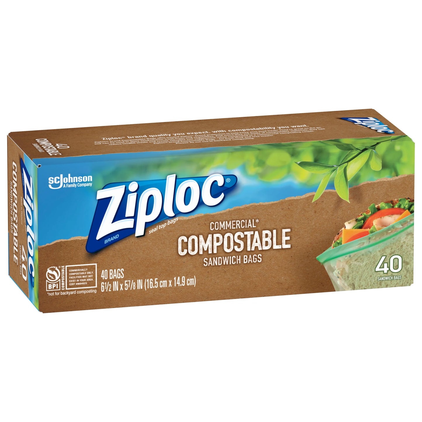 ® Compostable Sandwich Bags, Food Storage Zipper Bags, 40 Count