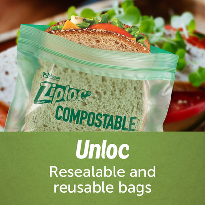 ® Compostable Sandwich Bags, Food Storage Zipper Bags, 40 Count
