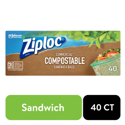 ® Compostable Sandwich Bags, Food Storage Zipper Bags, 40 Count