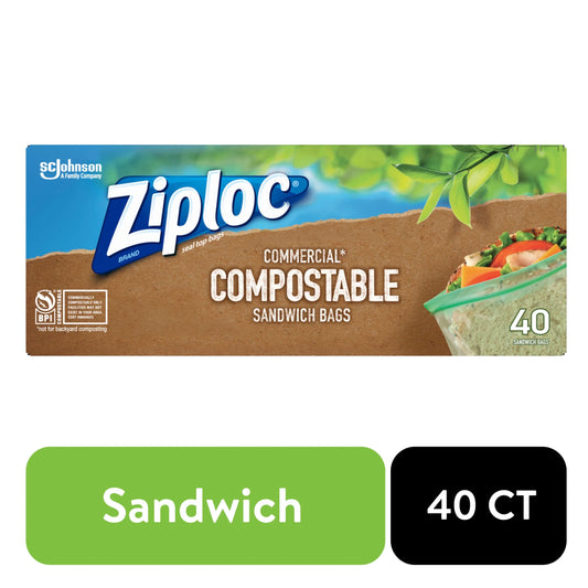 ® Compostable Sandwich Bags, Food Storage Zipper Bags, 40 Count