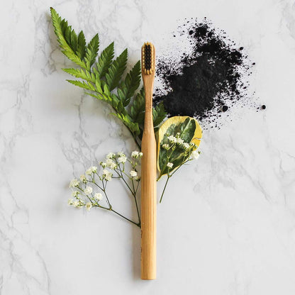 Charcoal Infused Bamboo Toothbrush - Biodegradable Natural Toothbrush with Soft Bristles - Eco-Friendly Oral Care Must-Have for a Brighter Smile (Single Pack)